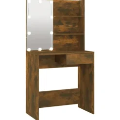 vidaXL Sminkbord>Sminkbord med LED rökfärgad ek 74,5x40x141 cm