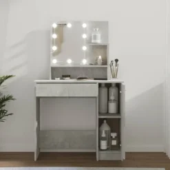 vidaXL Sminkbord>Sminkbord med LED betong 86,5x35x136 cm