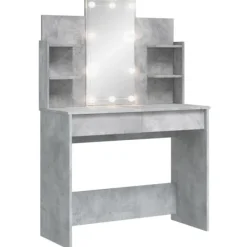 vidaXL Sminkbord>Sminkbord med LED betong 96x40x142 cm