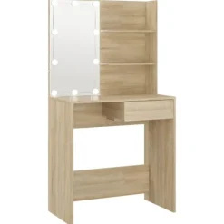 vidaXL Sminkbord>Sminkbord med LED sonoma-ek 74,5x40x141 cm konstruerat trä