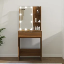 vidaXL Sminkbord>Sminkbord med LED ek 60x40x140 cm