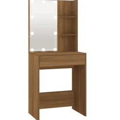 vidaXL Sminkbord>Sminkbord med LED ek 60x40x140 cm