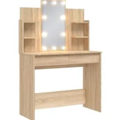 vidaXL Sminkbord>Sminkbord med LED sonoma-ek 96x40x142 cm