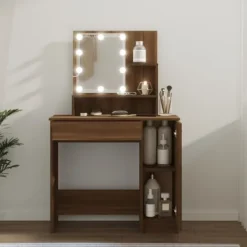 vidaXL Sminkbord>Sminkbord med LED ek 86,5x35x136 cm