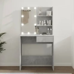 vidaXL Sminkbord>Sminkbord med LED betong 74,5x40x141 cm