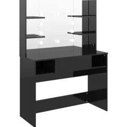 vidaXL Sminkbord>Sminkbord med LED-belysning 100x40x135 cm MDF glänsande