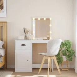 vidaXL Sminkbord>Sminkbord med LED-lampor 90x42x132,5 cm