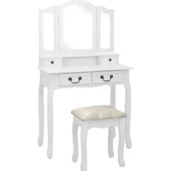 vidaXL Sminkbord>Sminkbord med pall 80x69x141 cm paulowniaträ