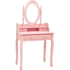 vidaXL Sminkbord>Sminkbord med pall 75x69x140 cm paulowniaträ