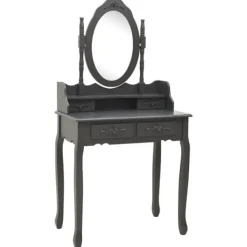 vidaXL Sminkbord>Sminkbord med pall 75x69x140 cm paulowniaträ