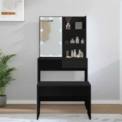 vidaXL Sminkbord>Sminkbord med spegel LED konstruerat trä