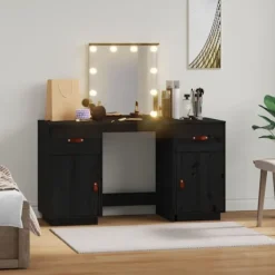 vidaXL Sminkbord>Sminkbord med spegel LED massiv furu