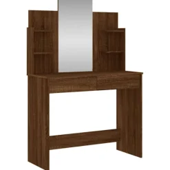 vidaXL Sminkbord>Sminkbord med spegel ek 96x39x142 cm