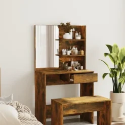 vidaXL Sminkbord>Sminkbord med spegel rökfärgad ek 74,5x40x141 cm