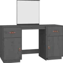 vidaXL Sminkbord>Sminkbord med spegel massiv furu