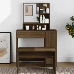 vidaXL Sminkbord>Sminkbord med spegel ek 86,5x35x136 cm