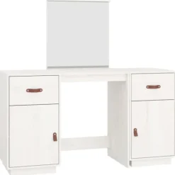 vidaXL Sminkbord>Sminkbord med spegel massiv furu