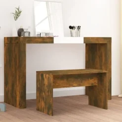 vidaXL Sminkbord>Sminkpall rökfärgad ek 70x35x45 cm konstruerat trä