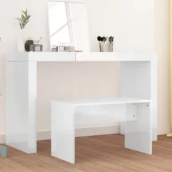 vidaXL Sminkbord>Sminkpall högglans 70x35x45 cm konstruerat trä