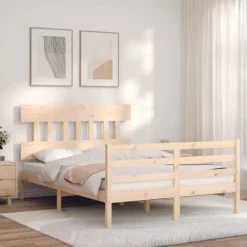 vidaXL Sängar>Sängram med huvudgavel massivt trä