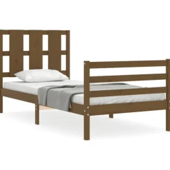 vidaXL Sängar>Sängram med huvudgavel honungs 90x200 cm massiv trä