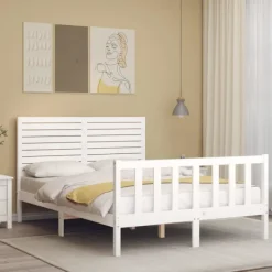 vidaXL Sängar>Sängram med huvudgavel massivt trä