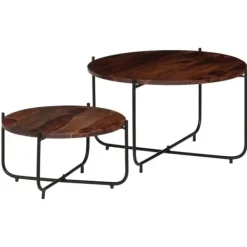 vidaXL Soffbord>Soffbord 2 delar massivt sheshamträ 60x35 cm