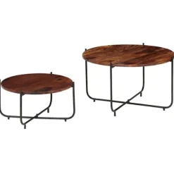 vidaXL Soffbord>Soffbord 2 delar massivt sheshamträ 60x35 cm