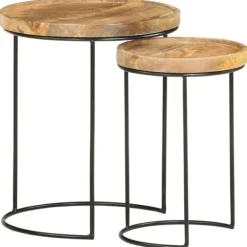 vidaXL Soffbord>Soffbord 2 st massivt mangoträ och stål