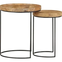 vidaXL Soffbord>Soffbord 2 st massivt mangoträ och stål