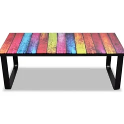vidaXL Soffbord>Soffbord i glas med regnbågstryck