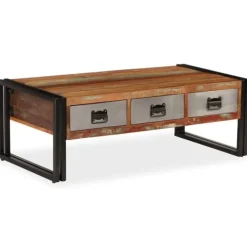 vidaXL Soffbord>Soffbord med 3 lådor massivt återvunnet trä 100x50x35 cm