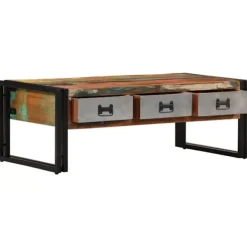 vidaXL Soffbord>Soffbord med 3 lådor massivt återvunnet trä 100x50x35 cm