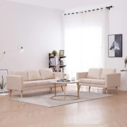 vidaXL Soffor>Soffgrupp 2 delar tyg gräddvit