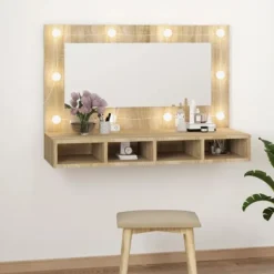vidaXL Sminkbord>Spegelskåp med LED sonoma-ek 90x31,5x62 cm