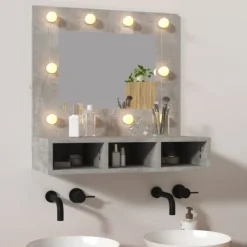 vidaXL Sminkbord>Spegelskåp med LED betong 60x31,5x62 cm
