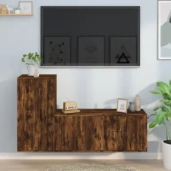 vidaXL Tv-Bänkar>TV-bänk 2 delar rökfärgad ek konstruerat trä