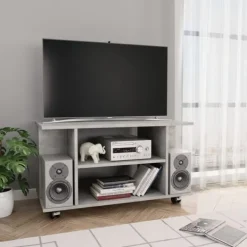 vidaXL Tv-Bänkar>Tv-bänk med hjul betong 80x40x45 cm konstruerat trä