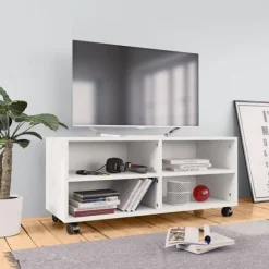 vidaXL Tv-Bänkar>Tv-bänk med hjul 90x35x35 cm konstruerat trä