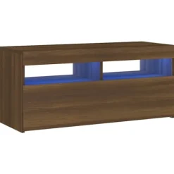 vidaXL Tv-Bänkar>Tv-bänk med LED-belysning ek 90x35x40 cm