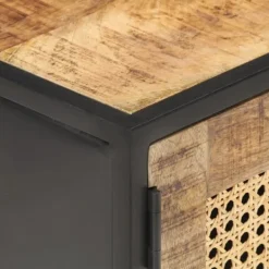 vidaXL Tv-Bänkar>TV-bänk 90x30x40 cm massivt grovt mangoträ och naturlig rotting