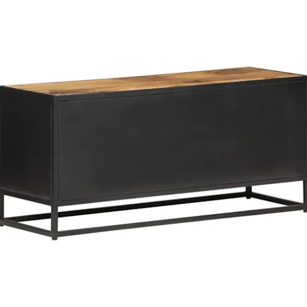 vidaXL Tv-Bänkar>TV-bänk 90x30x40 cm massivt grovt mangoträ och naturlig rotting