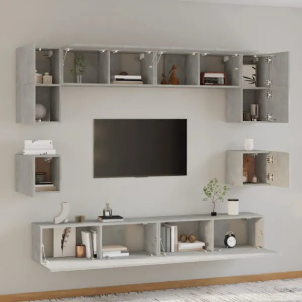 vidaXL Tv-Bänkar>Tv-skåp 8 delar betong konstruerat trä