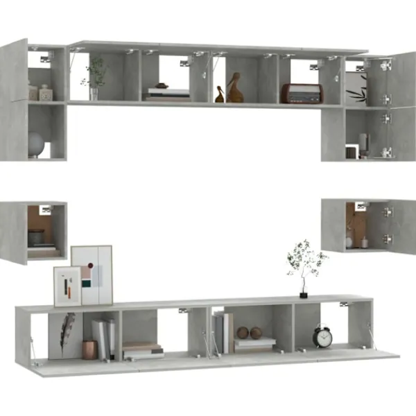 vidaXL Tv-Bänkar>Tv-skåp 8 delar betong konstruerat trä