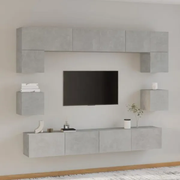 vidaXL Tv-Bänkar>Tv-skåp 8 delar betong konstruerat trä