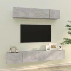 vidaXL Tv-Bänkar>Tv-skåp 4 delar betong konstruerat trä