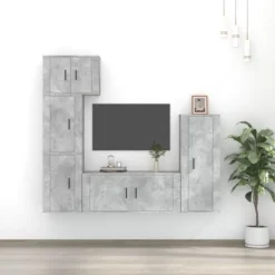 vidaXL Tv-Bänkar>Tv-skåp 5 delar betong konstruerat trä