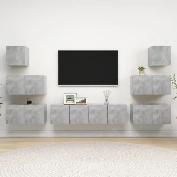 vidaXL Tv-Bänkar>Tv-skåp 8 delar betong konstruerat trä
