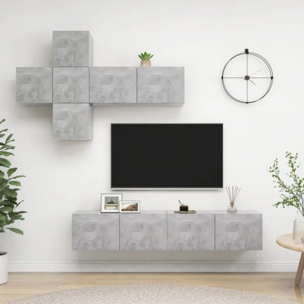vidaXL Tv-Bänkar>TV-skåp 7 delar betong konstruerat trä