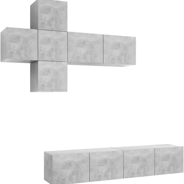 vidaXL Tv-Bänkar>TV-skåp 7 delar betong konstruerat trä